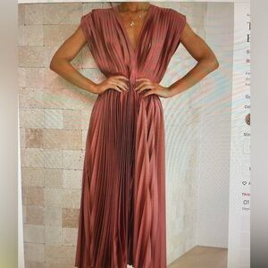 V neck low cut midi dress rustic/copper red
